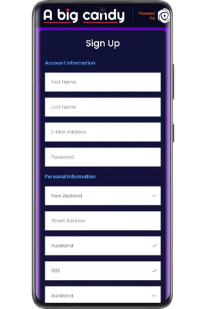 A Big Candy signup form details